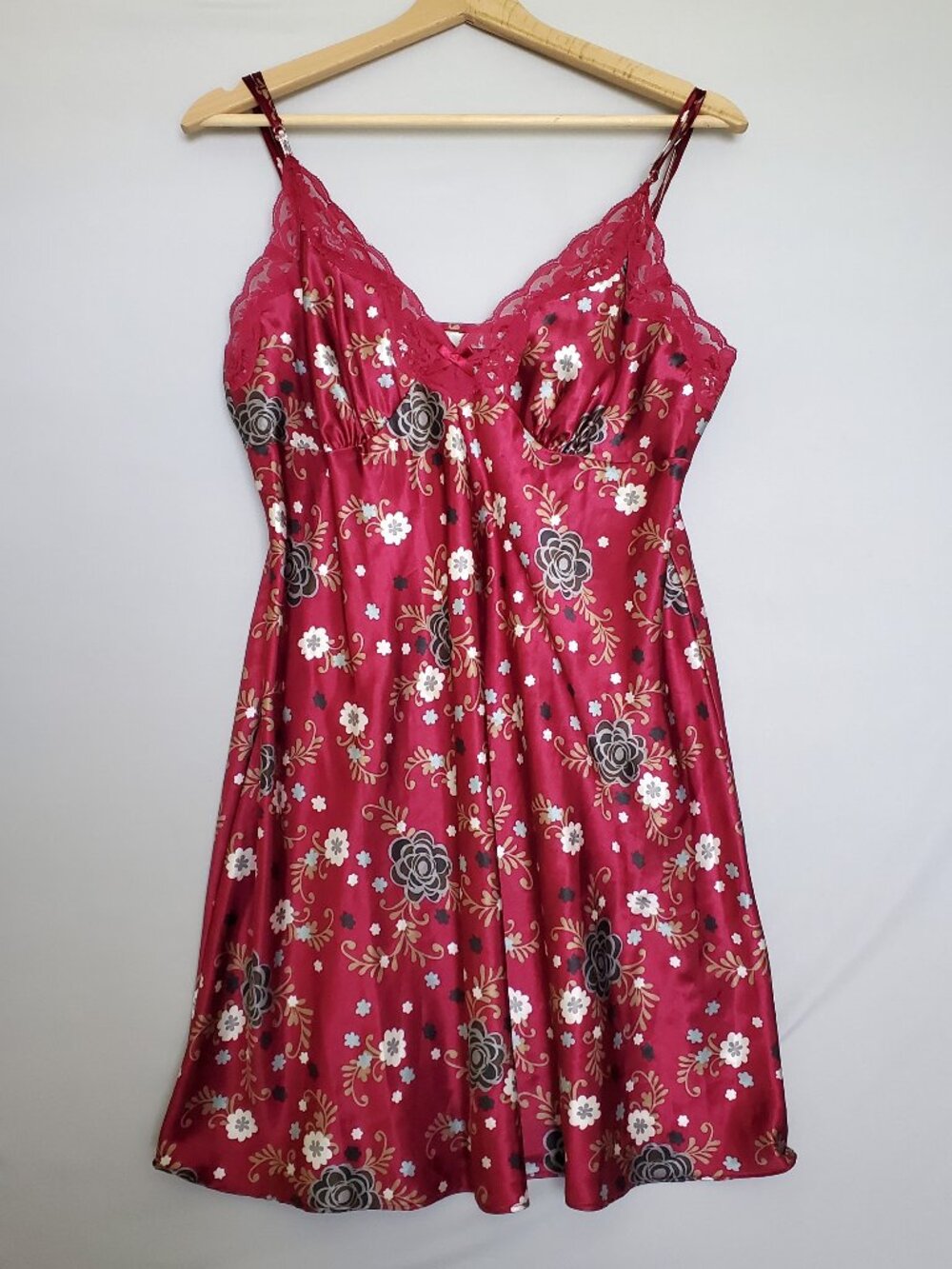 VTG Y2K Adonna Satin Babydoll Slip Dress LG Lace Floral Nightgown Coquette Fairy